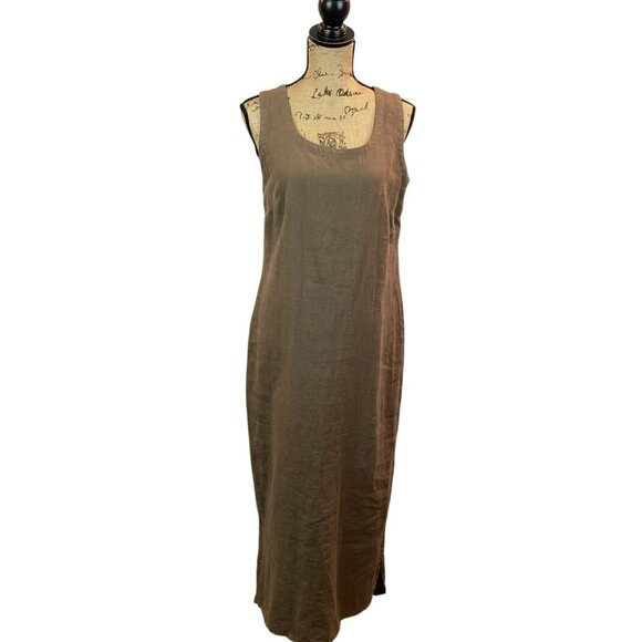 Cut Loose Womens Medium Linen Sleeveless Maxi Dress Brown Made In USA - Picture 1 of 10
